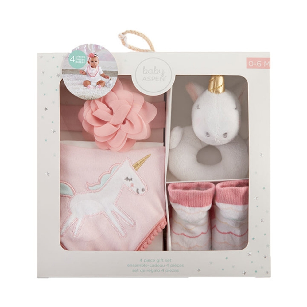 Baby Aspen Unicorn 4-Piece Newborn Gift Set